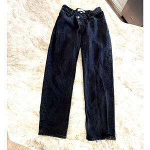 Abercrombie & Fitch Black High Rise Dad Jeans 27, angled button fly. Wide leg,
